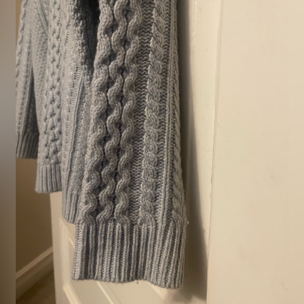 NWOT-RARE J. Crew Light Bluish Gray Cable Knit Wool Sweater